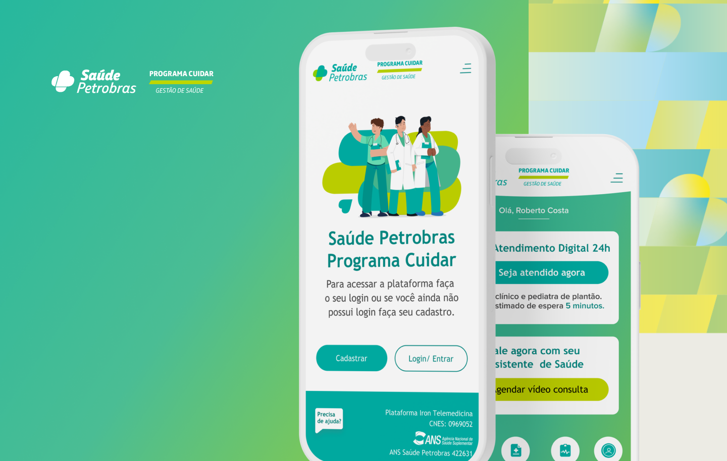 Petrobras Saúde Programa Cuidar login and home screens