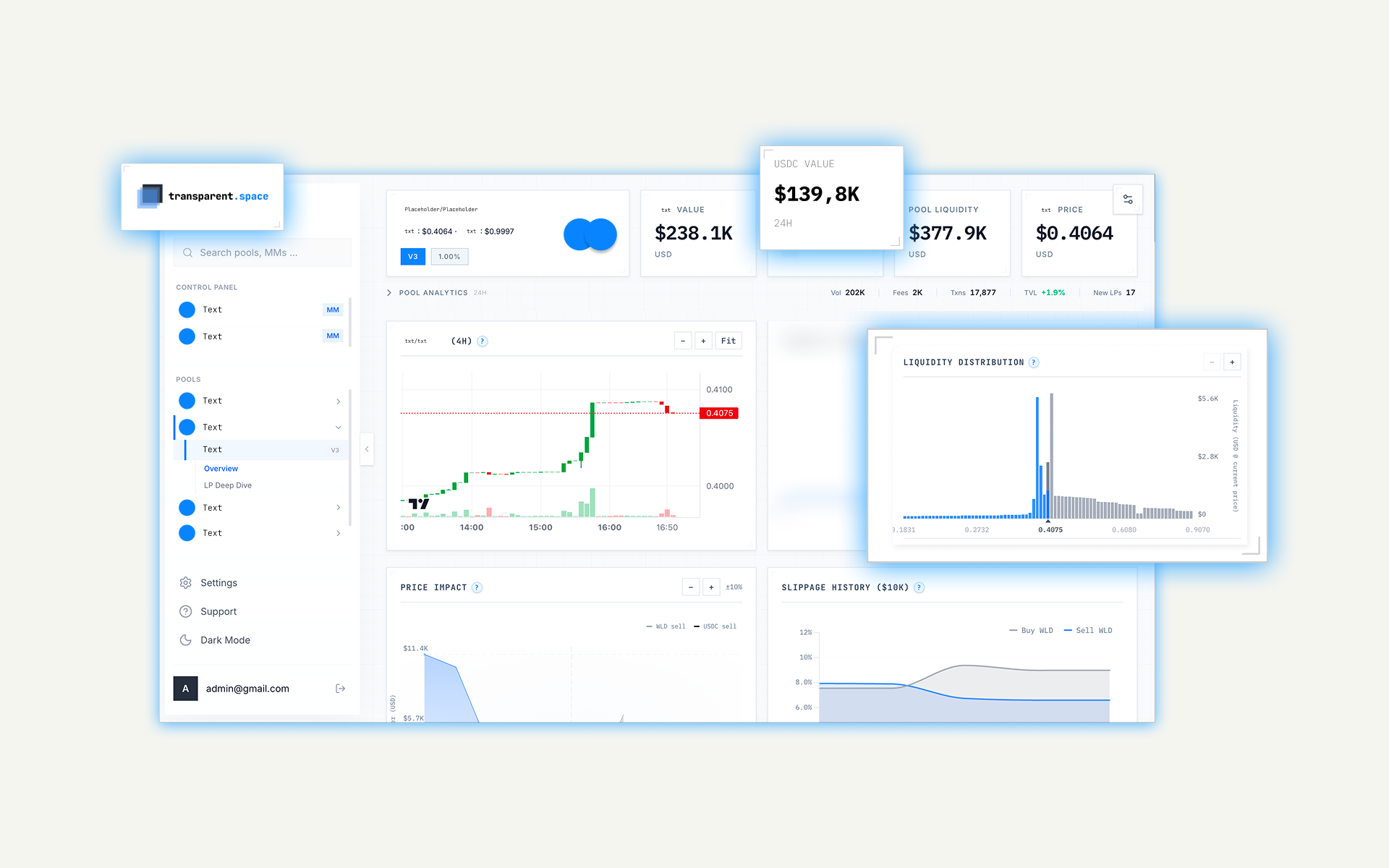 Transparent.space product dashboard